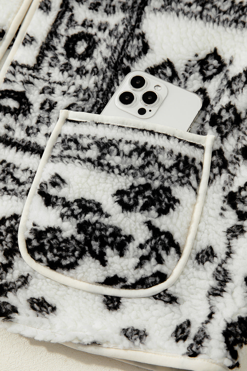 Chaqueta de chaleco de moda occidental con estampado de cachemira Sherpa beige con bolsillos