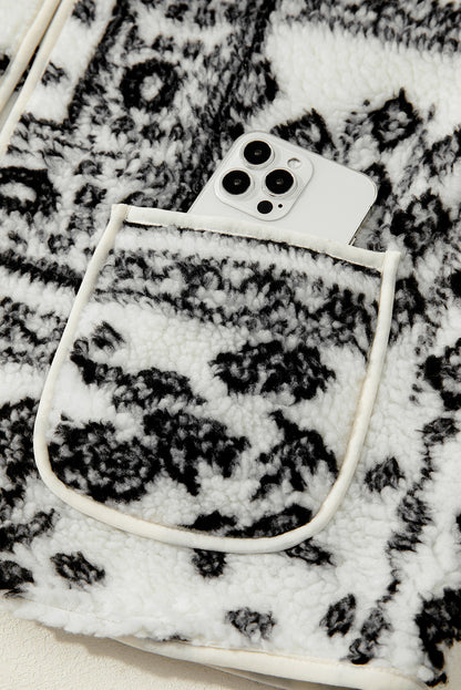 Chaqueta de chaleco de moda occidental con estampado de cachemira Sherpa beige con bolsillos