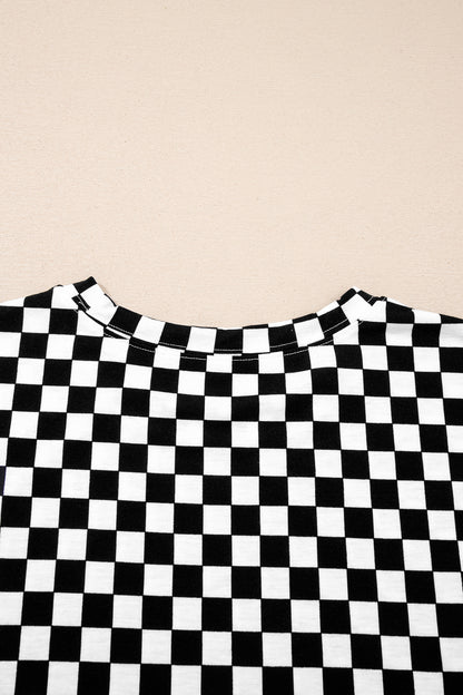 Khaki Checkered Print Half Sleeve Tee 2pcs Lounge Pant Set - Snoopy's Closet