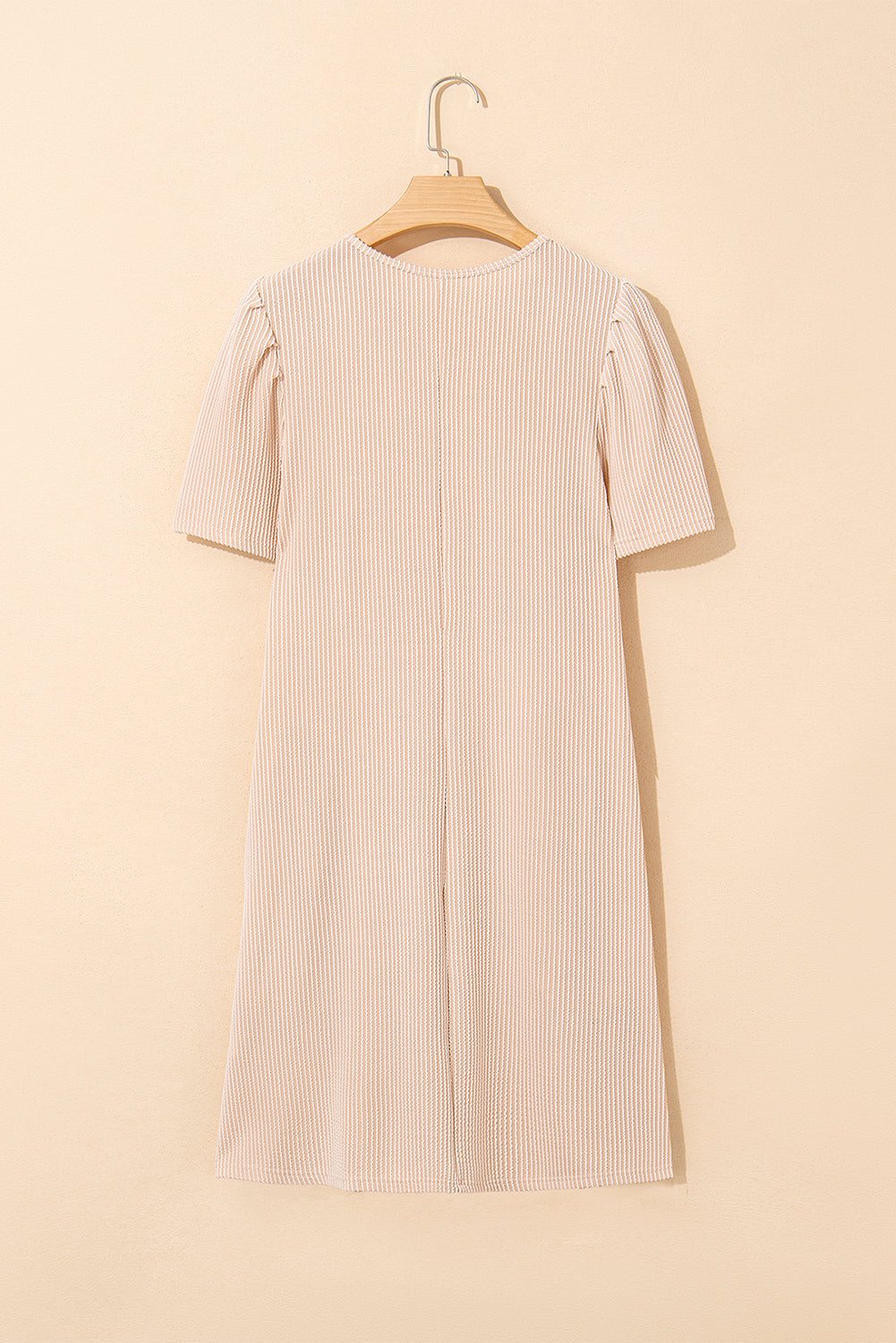 Parchment Corded Knit Crew Neck Puff Sleeve Shift Mini Dress - Snoopy's Closet