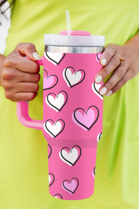 Vaso térmico con estampado de corazón de San Valentín Rosa Roja con asa 40oz