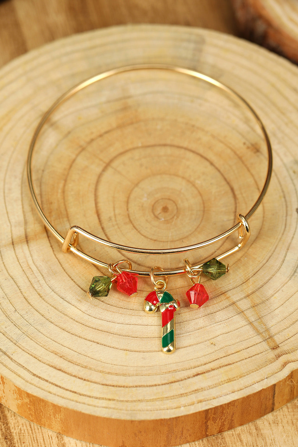 Gold Christmas Candy Cane Beading Pendant Bracelet - Snoopy's Closet