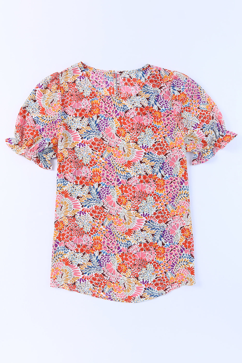 Multicolor Mix Floral Pattern Bubble Sleeve Blouse - Snoopy's Closet