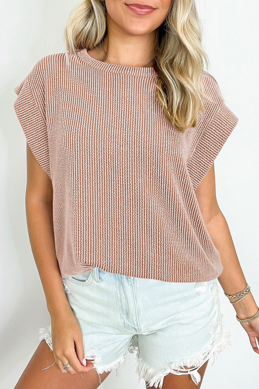 Dark Khaki Twisted Rib Wide Sleeve Crew Neck T Shirt - Snoopy's Closet