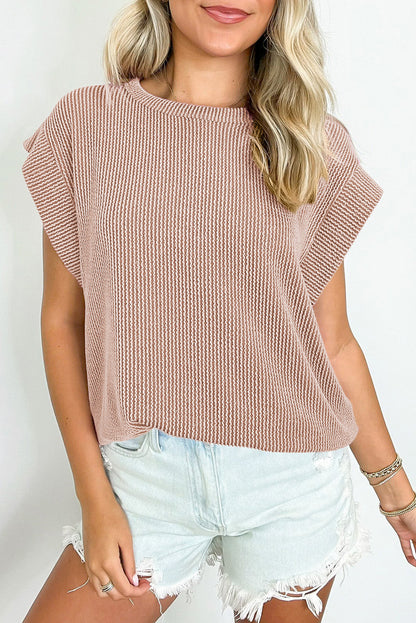 Dark Khaki Twisted Rib Wide Sleeve Crew Neck T Shirt - Snoopy's Closet