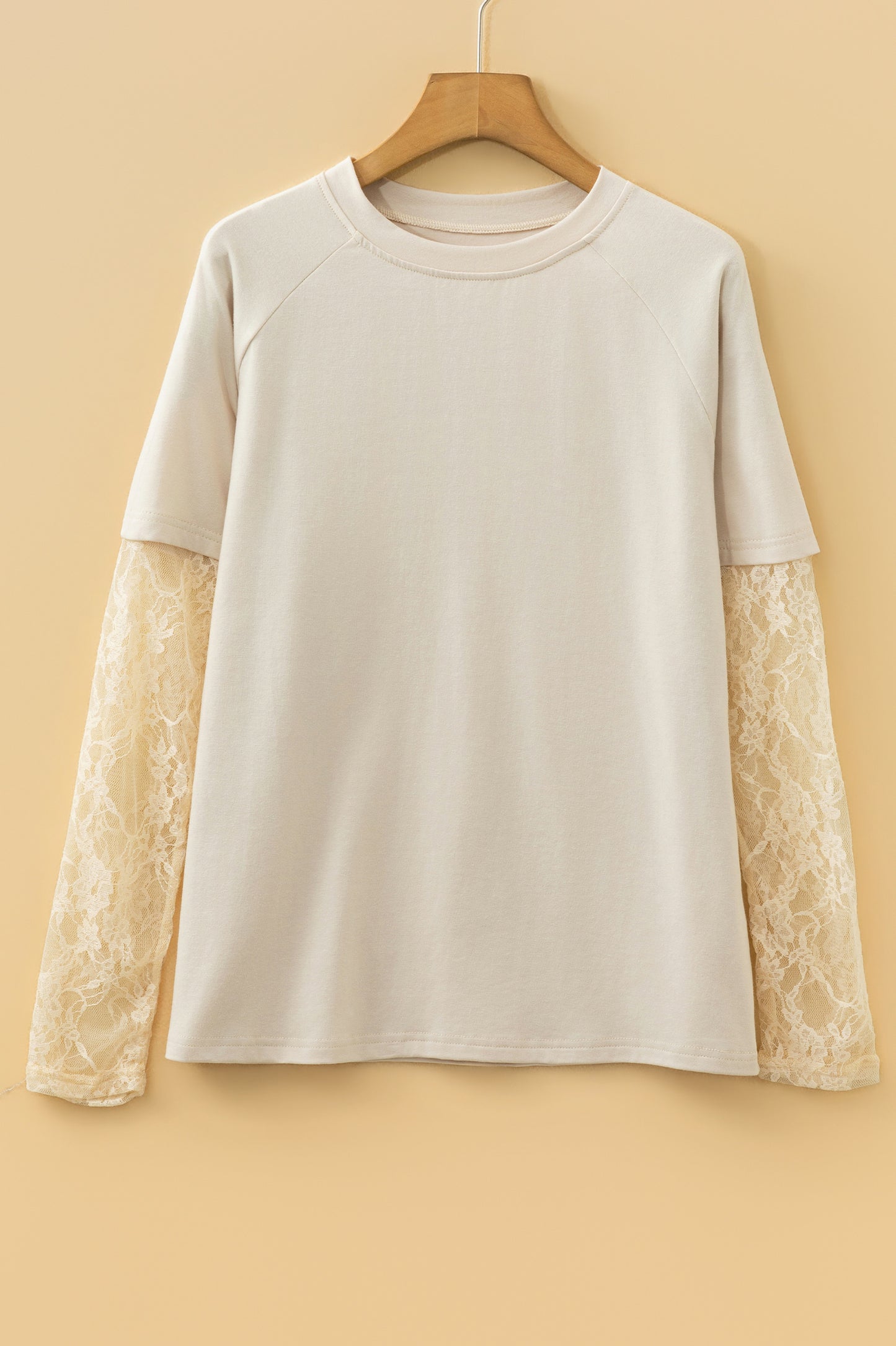Jet Stream Solid Color Lace Patchwork Long Sleeve T Shirt - Snoopy's Closet