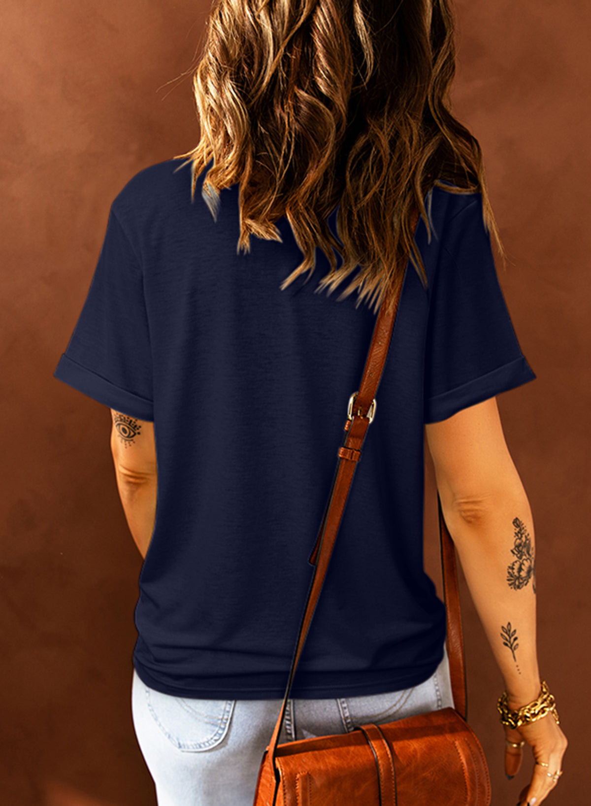 Blue Solid Color Crew Neck Tee - Snoopy's Closet