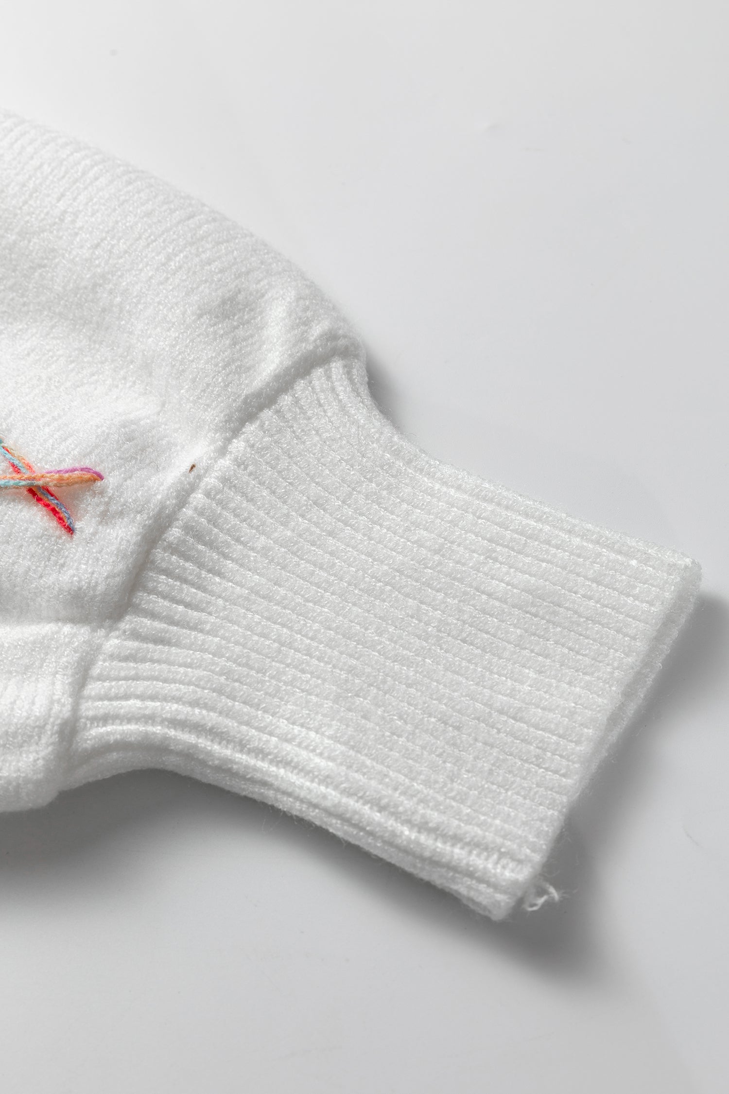 White Rainbow Stitching Balloon Sleeve Relaxed Sweater - Snoopy's Closet