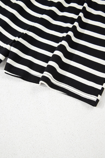 Black White Striped Short Sleeve Top and Shorts Set - Snoopy's Closet