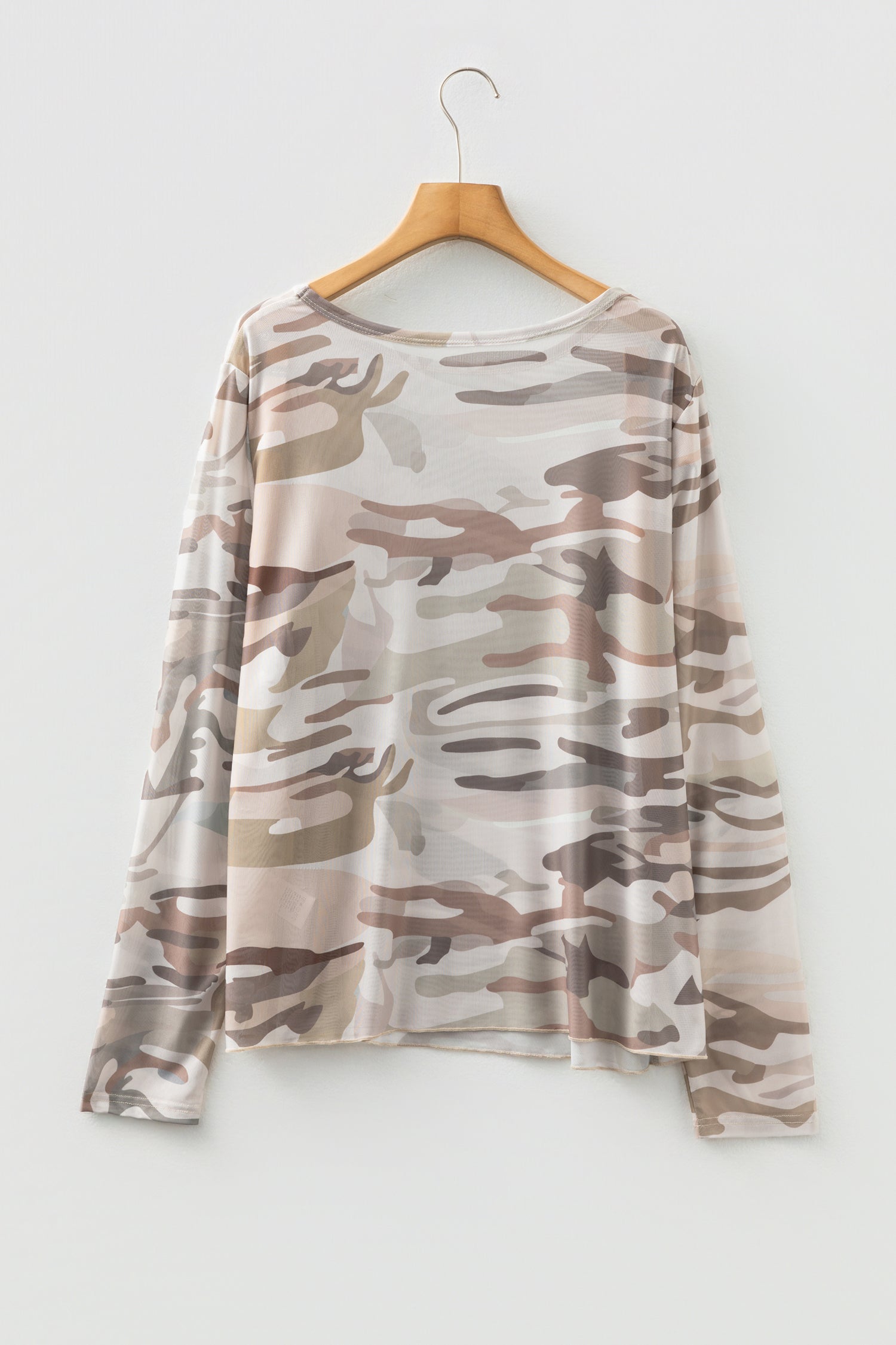 Green Plus Size Western Camo Print Mesh Long Sleeve Top - Snoopy's Closet