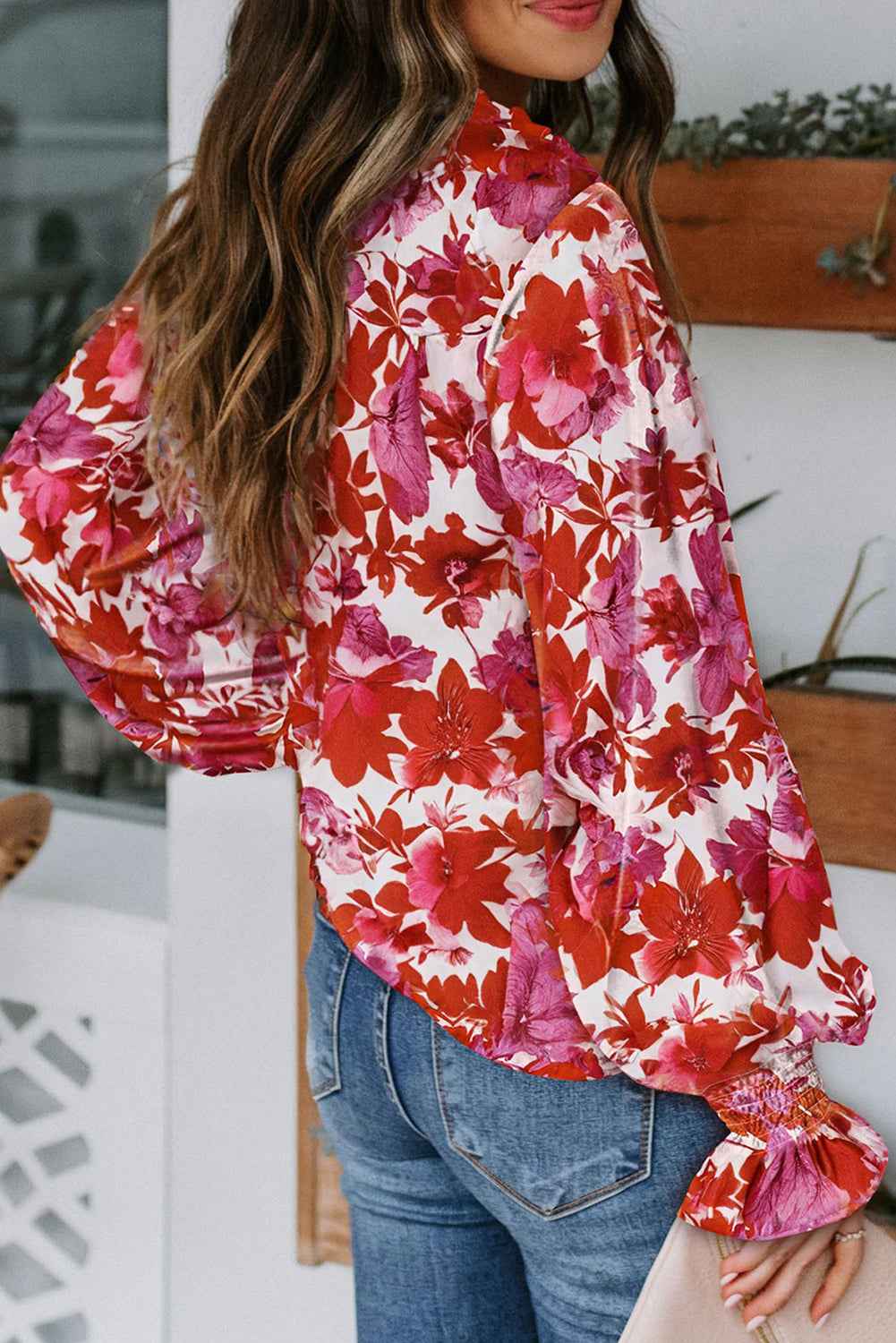 Blue Cakewalk Floral Smocked Blouse