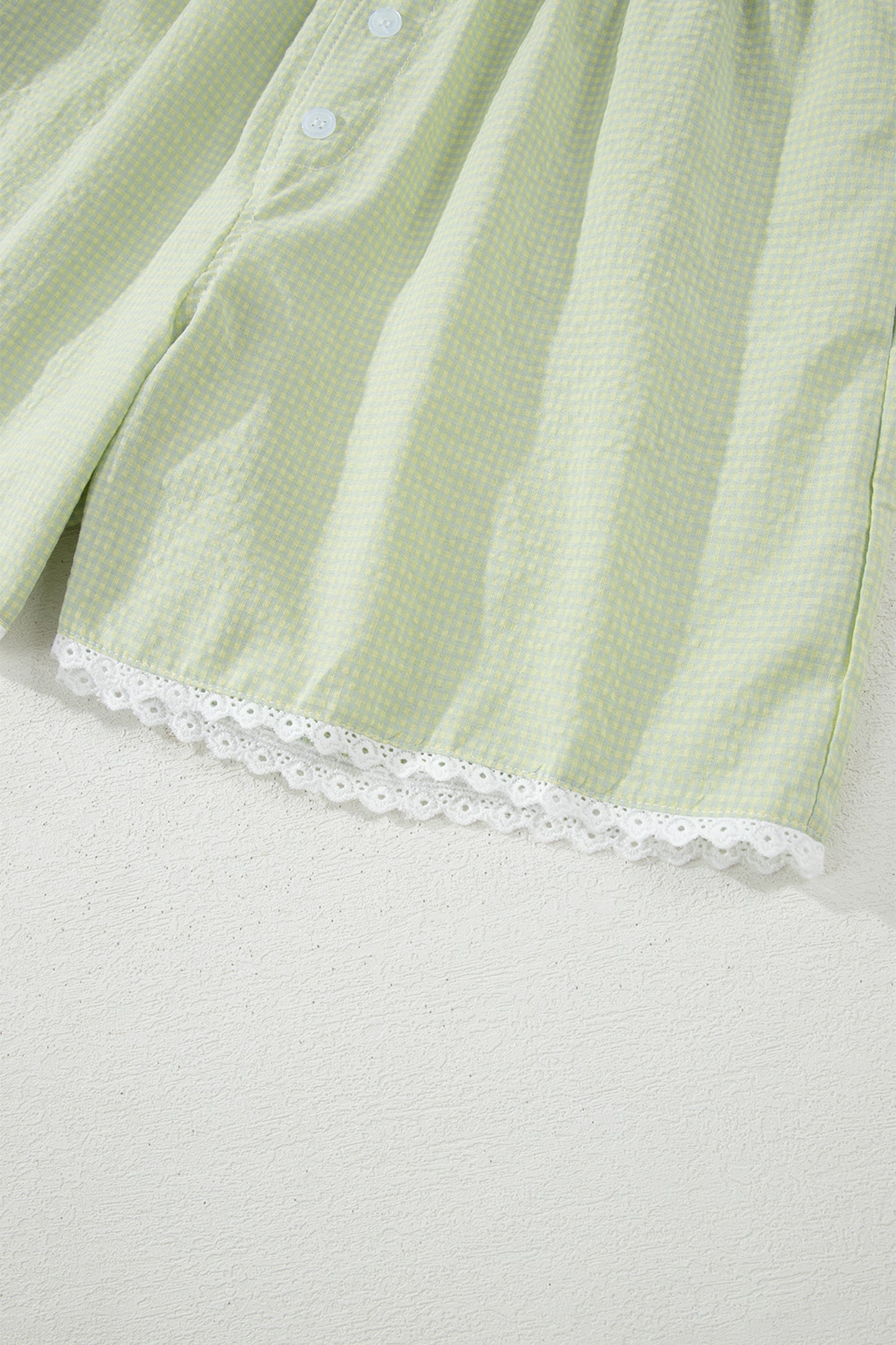 Shorts bóxer a cuadros vichy verdes con detalle de botones y ribete de encaje