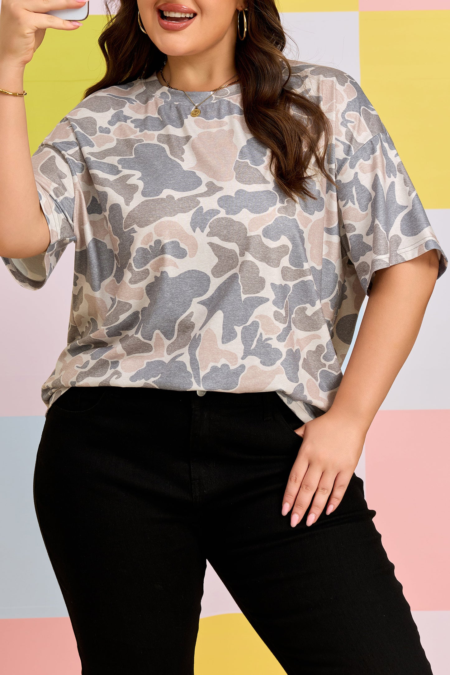 Camiseta Talla Grande Estampado Camuflaje Retro Multicolor