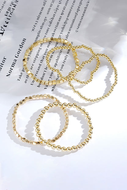 Gold Plated Cube Beaded 5 Pcs Bracelet Set - Snoopy's Closet