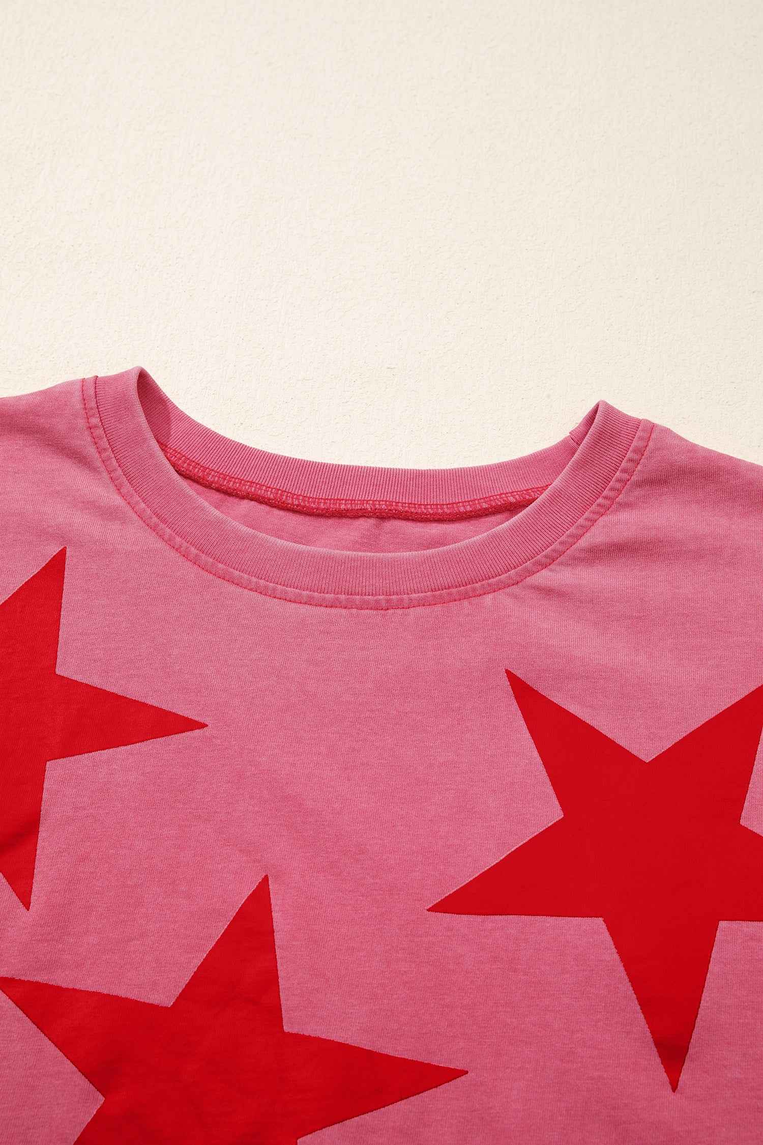 Red Independence Day Star Printed Mineral Wash T Shirt