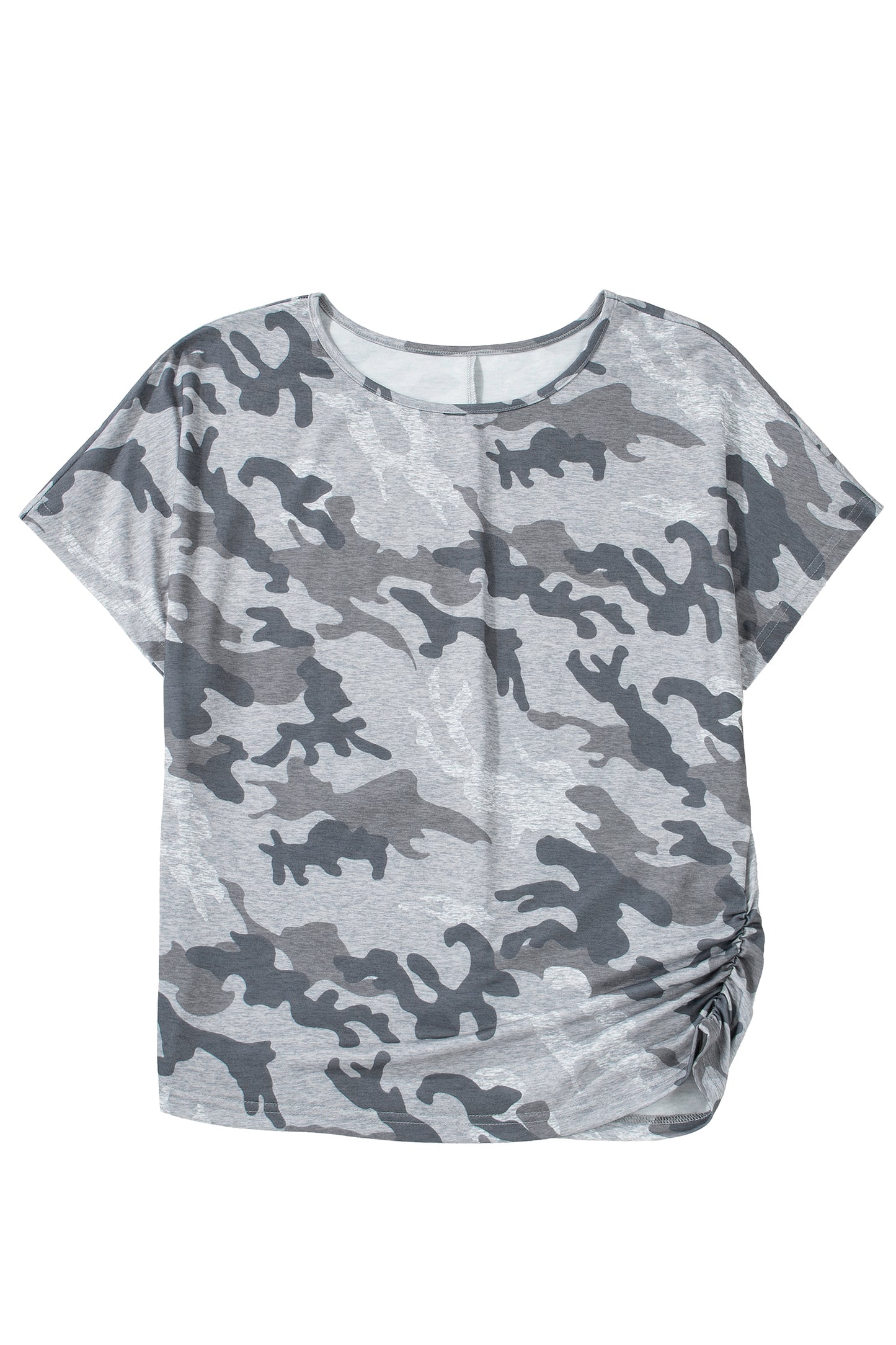 Gray Camouflage Print Round Neck T Shirt - Snoopy's Closet