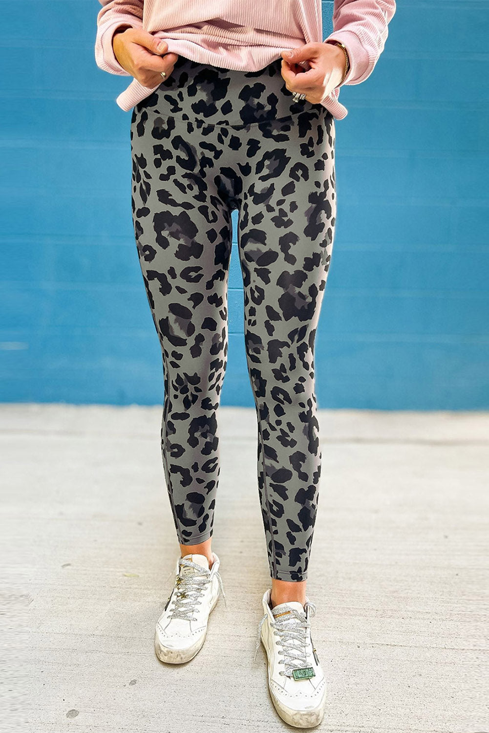 Gray Classic Leopard Print Active Leggings - Snoopy's Closet