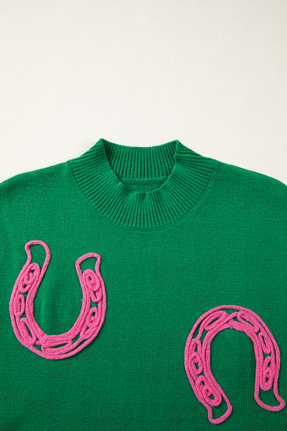 Suéter de manga corta con cuello simulado, ribete acanalado y herraduras con cordones en verde brillante