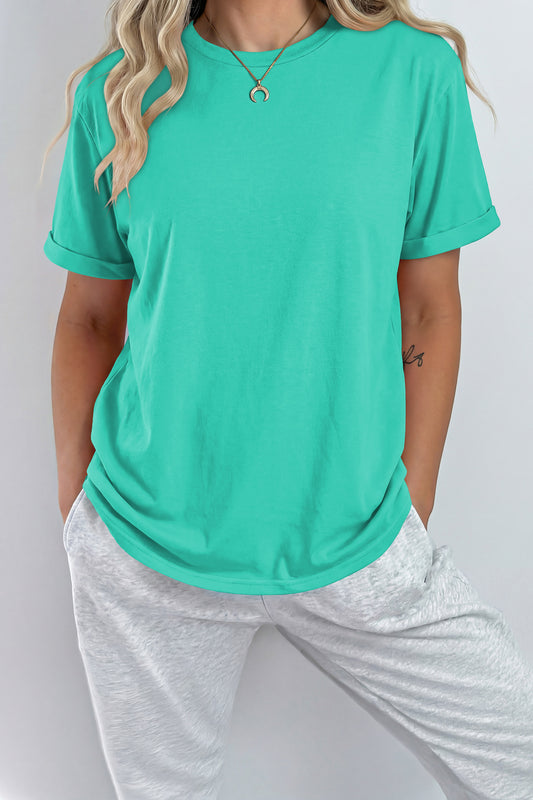 Mint Green Casual Plain Crew Neck Tee - Snoopy's Closet
