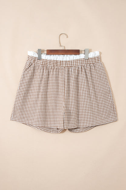 Pantalones cortos de talla grande con estampado de cuadros y ribete en contraste caqui