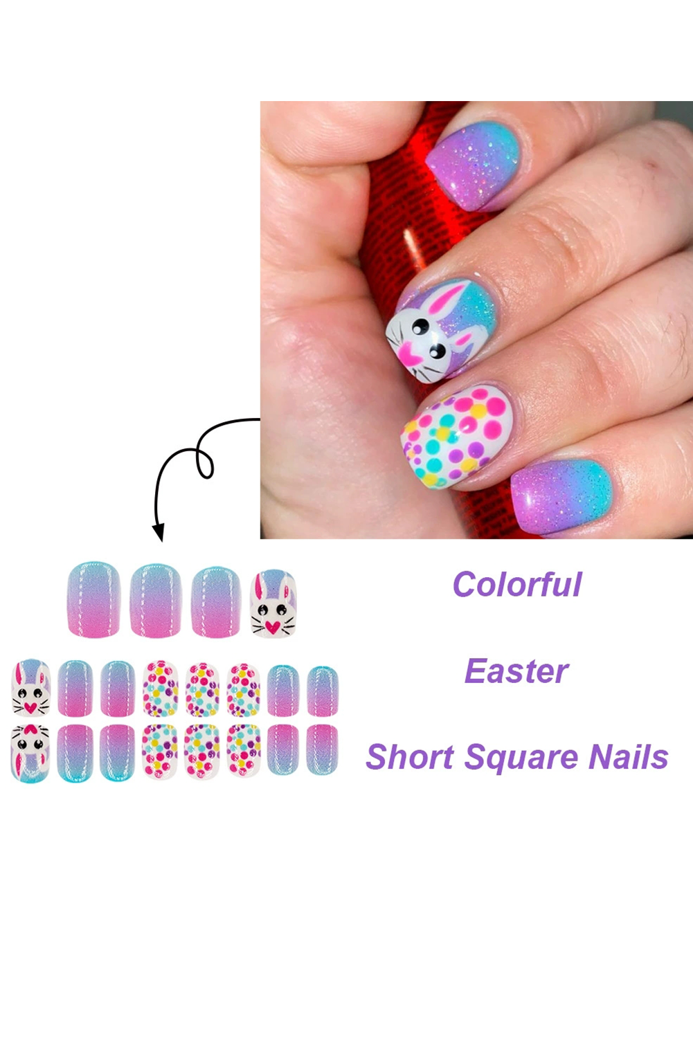 Bonbon Polka Dot Bunny Easter Fashion Square Nail Stickers - Snoopy's Closet