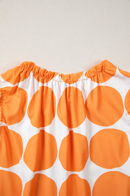 Blue Polka Dot Print Frilled Round Neck Shift Tank Top - Snoopy's Closet