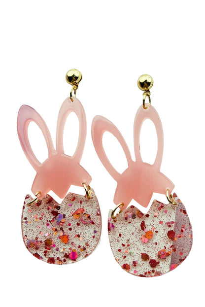 Pink Easter Bunny Glitter Acrylic Stud Earrings - Snoopy's Closet