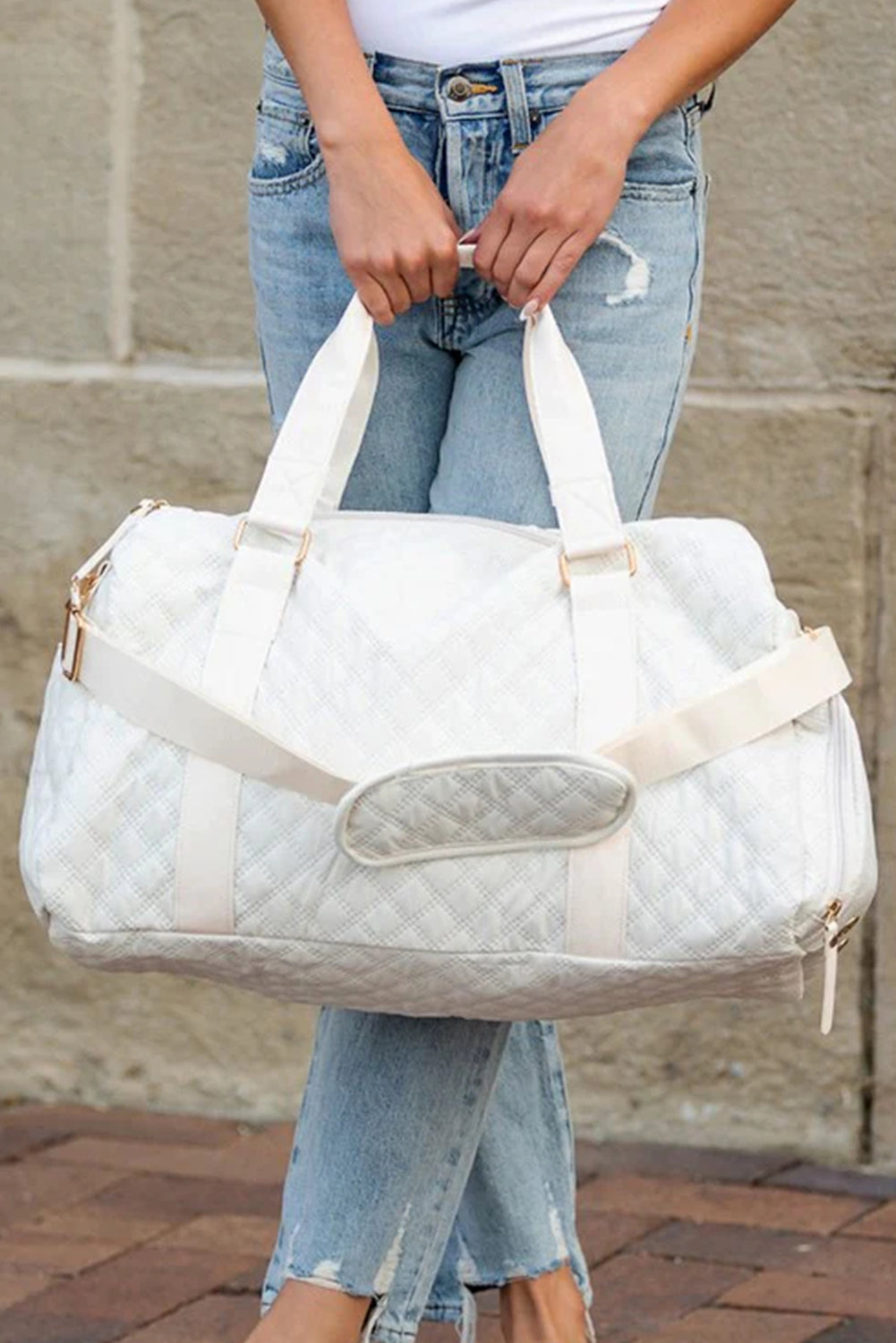 White Rhombus Textured Waterproof Travel Duffel Bag - Snoopy's Closet