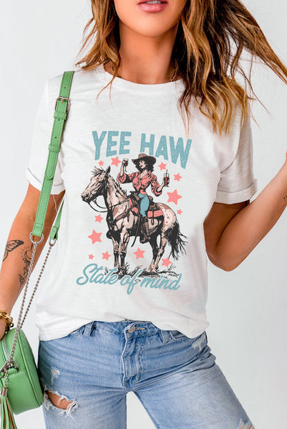 Camiseta con estampado de vaquera "YEE HAW State of mind" blanca, estilo western