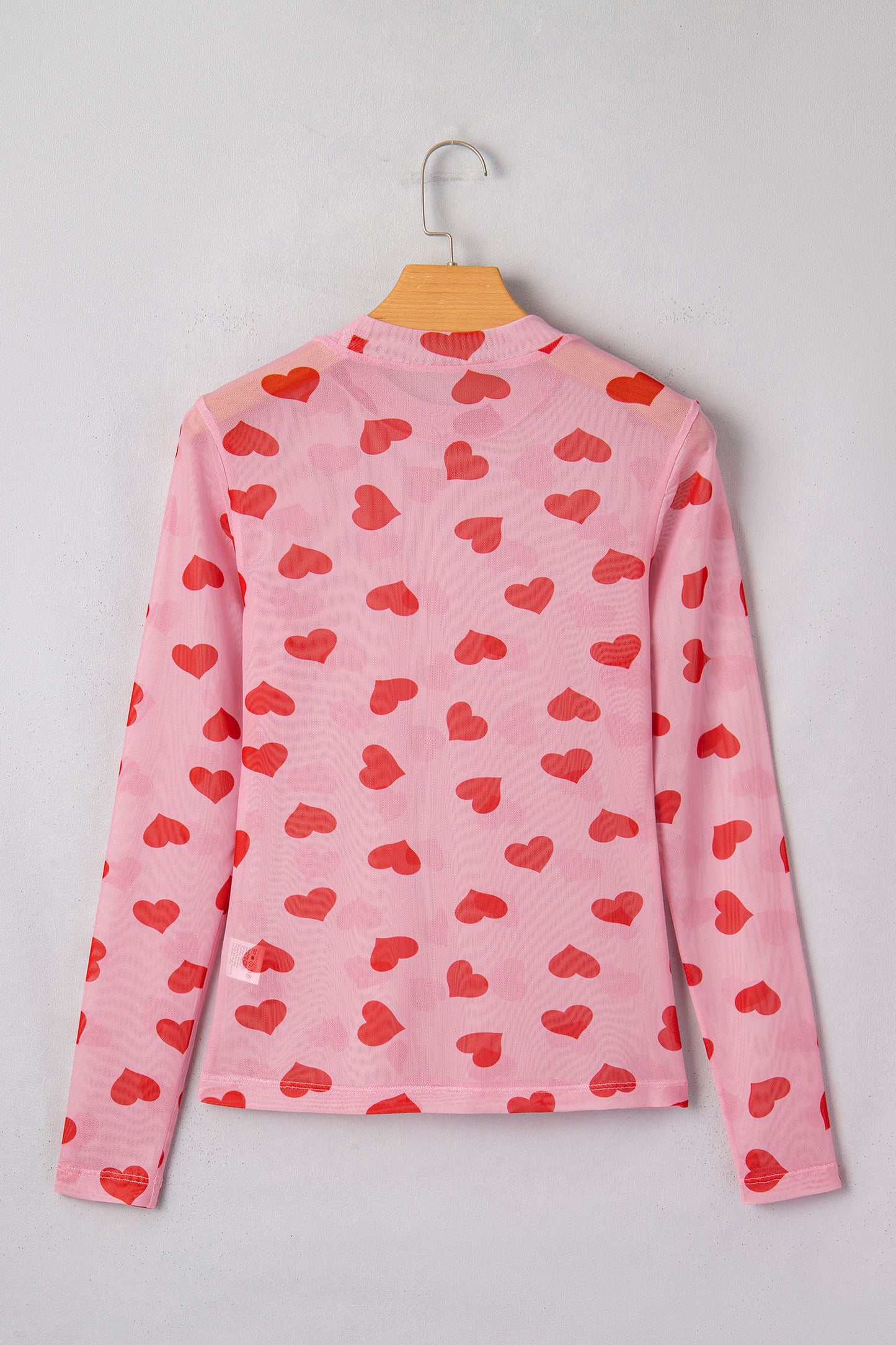 Pink Valentines Heart Printed Sheer Mesh Long Sleeve Top - Snoopy's Closet