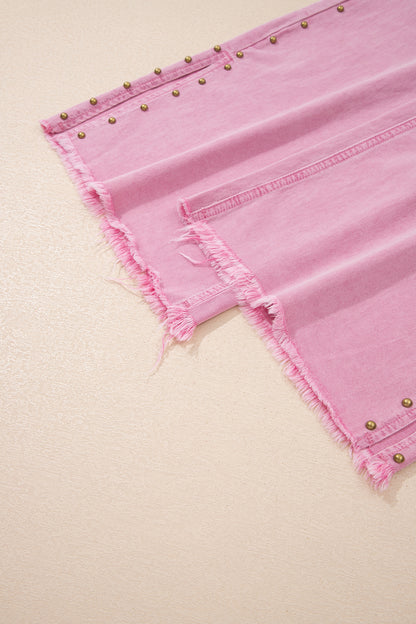 Pink Beaded Side Detail Split Loose Jeans - Snoopy's Closet