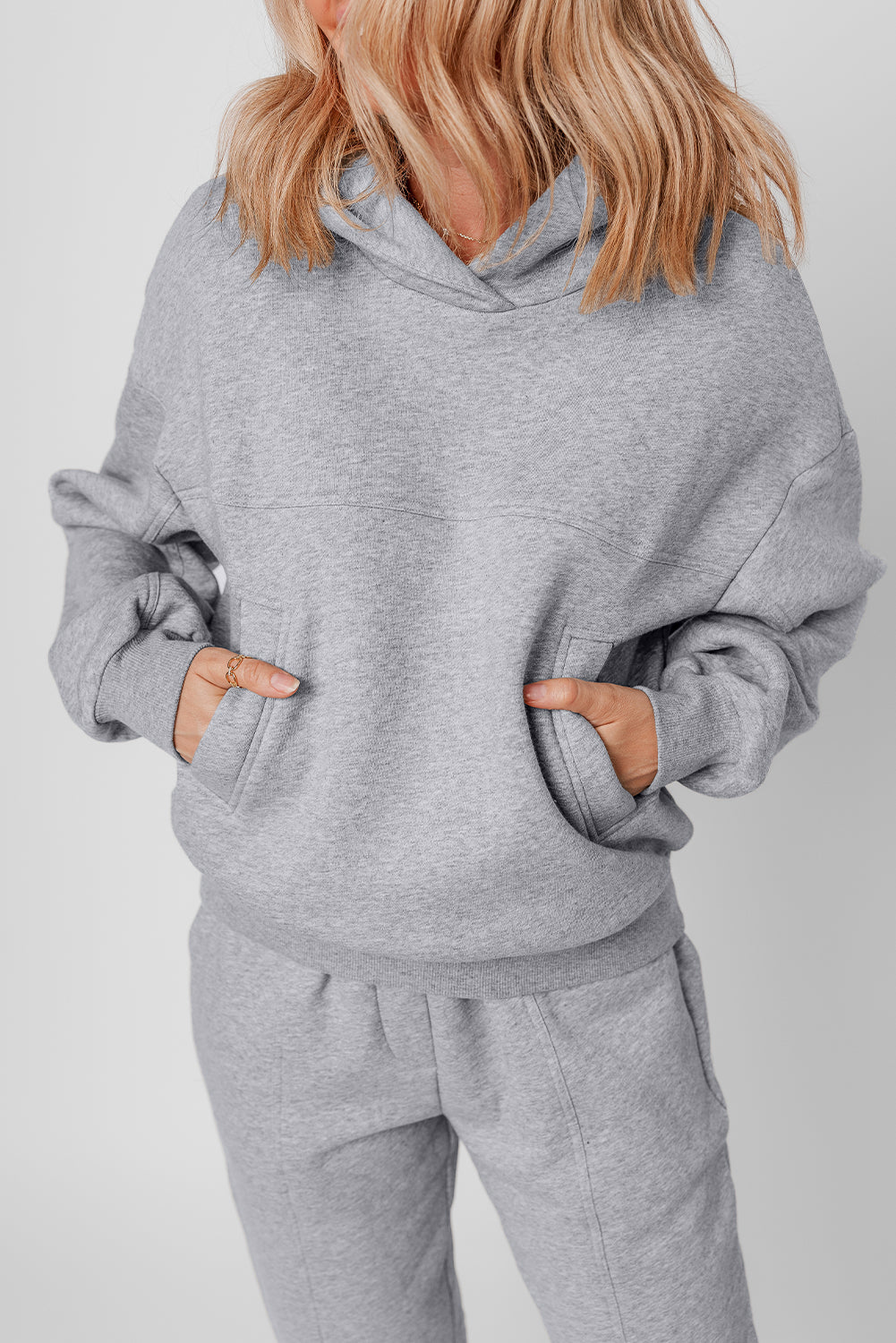 Gray Solid Exposed Seams Hoodie and Joggers Activewear Set - Snoopy's Closet