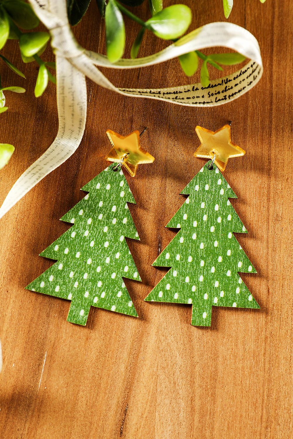 Green Polka Dot Print Christmas Dangle Earrings - Snoopy's Closet