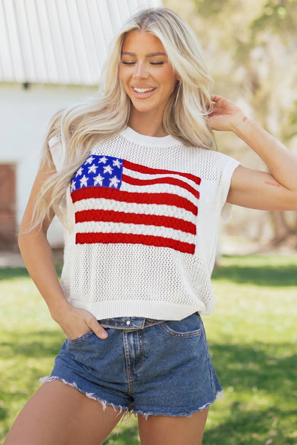 Fiery Red Flag Graphic Short Sleeve Sweater Top - Snoopy's Closet