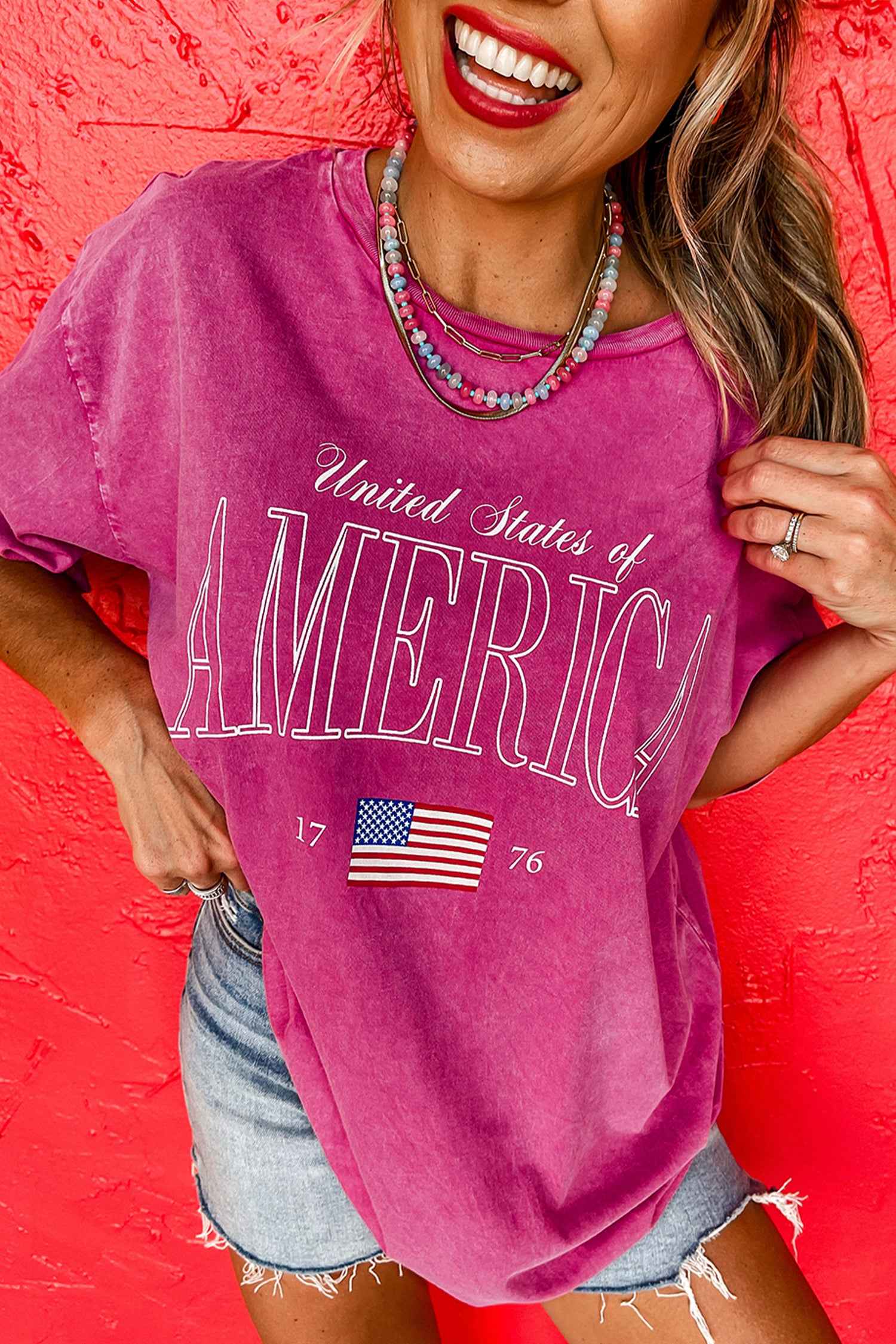 Rose Red AMERICA 1776 Graphic Mineral Wash Cotton Tee
