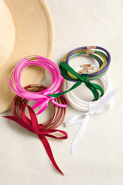 Green 5pcs Glitter Jelly Bow Knot Ribbon Bracelet Set - Snoopy's Closet