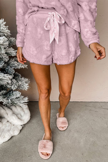 Lavendula Textured Leopard Fleece Loose Two Piece Lounge Set - Snoopy's Closet