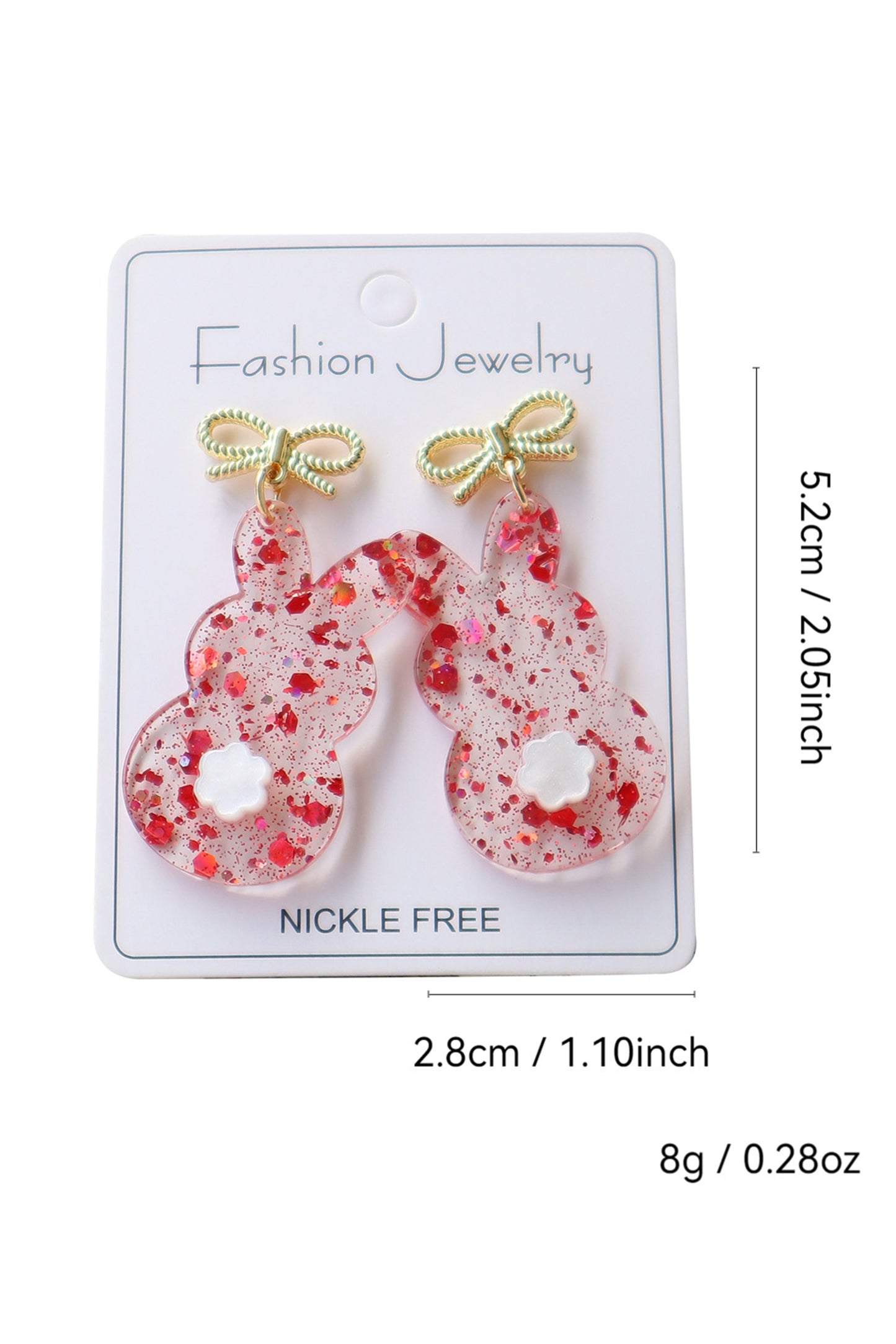 Fiery Red Clear Easter Bunny Bowknot Studded Earrings - Snoopy's Closet