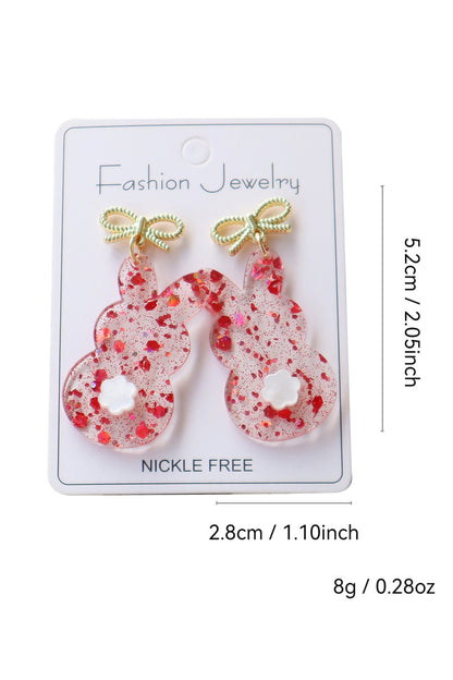 Fiery Red Clear Easter Bunny Bowknot Studded Earrings - Snoopy's Closet