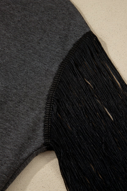 Carbon Grey YEE HAW Boots STATE OF MIND Fringed Sleeve Tee