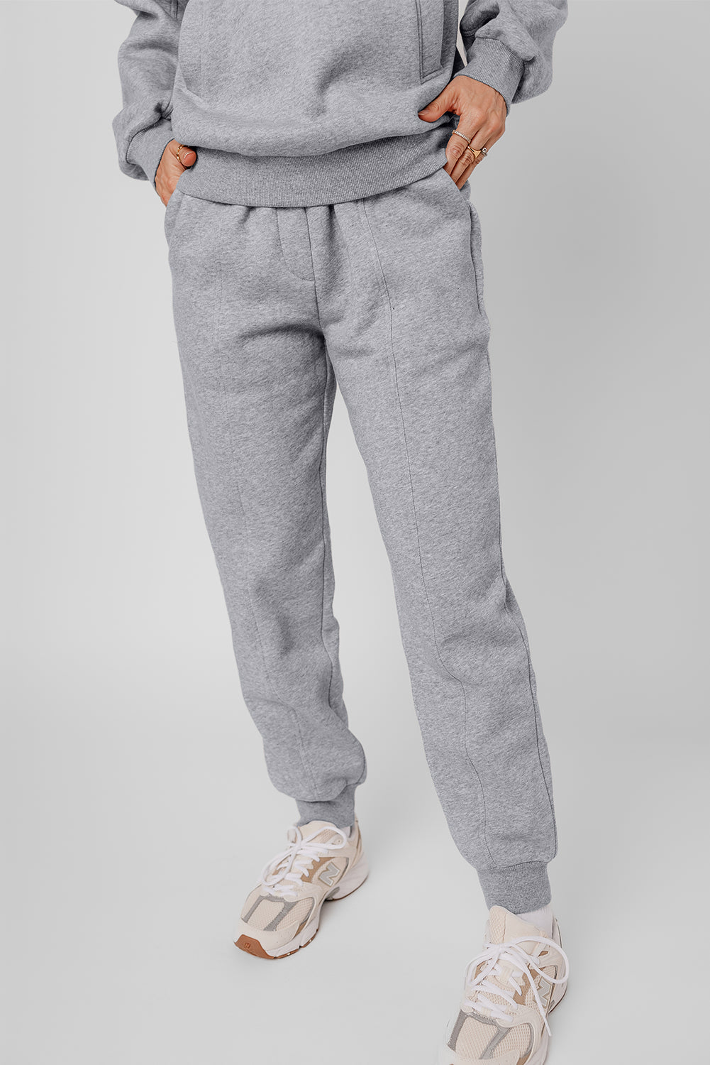 Gray Solid Exposed Seams Hoodie and Joggers Activewear Set - Snoopy's Closet