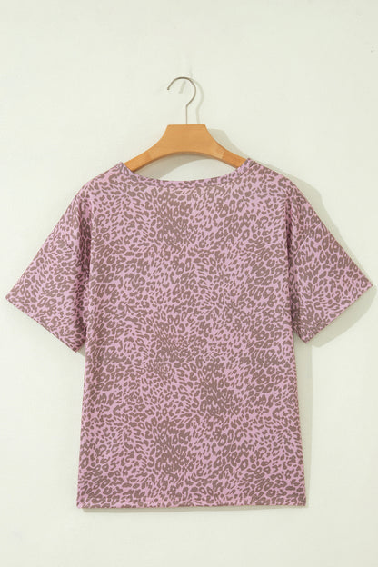 Khaki Leopard Retro Studded Star Patch Loose Tee - Snoopy's Closet