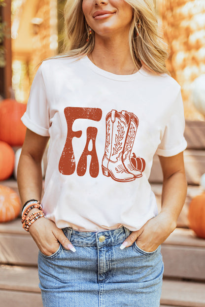 Camiseta gráfica con estampado de botas blancas de otoño y grietas