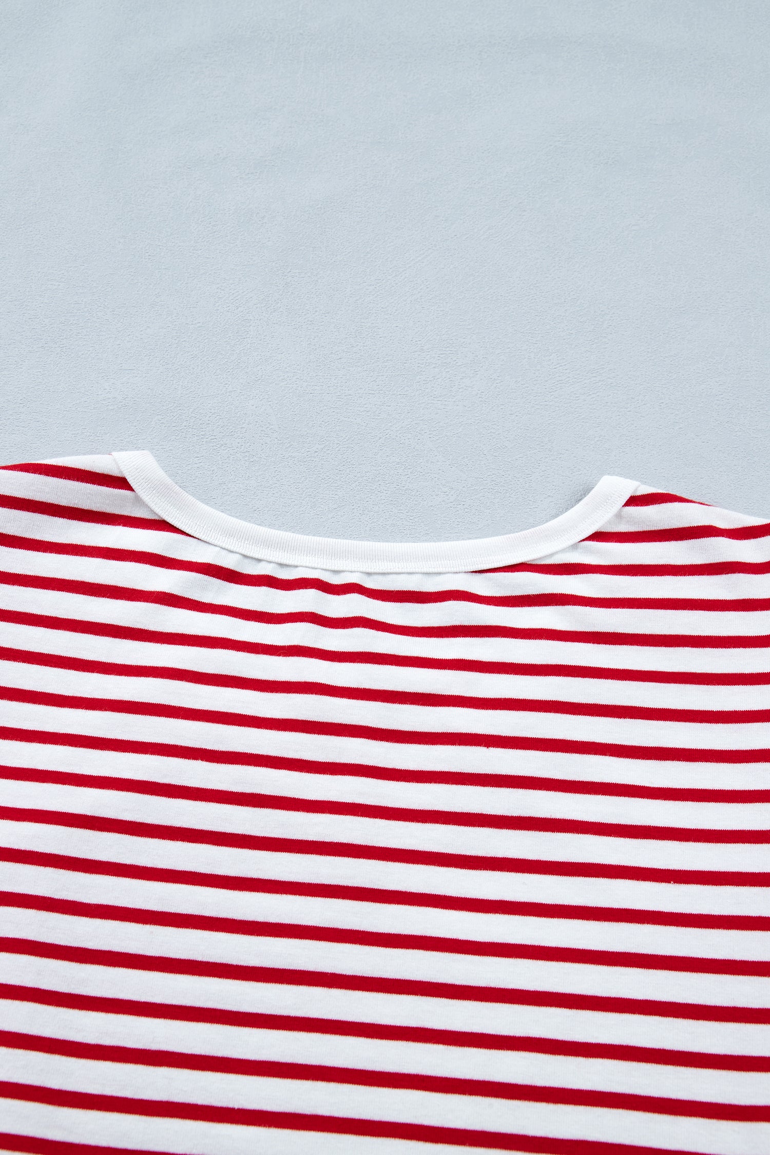 Red Stripe Contrast Trim Round Neck Short Puff Sleeve T Shirt - Snoopy's Closet