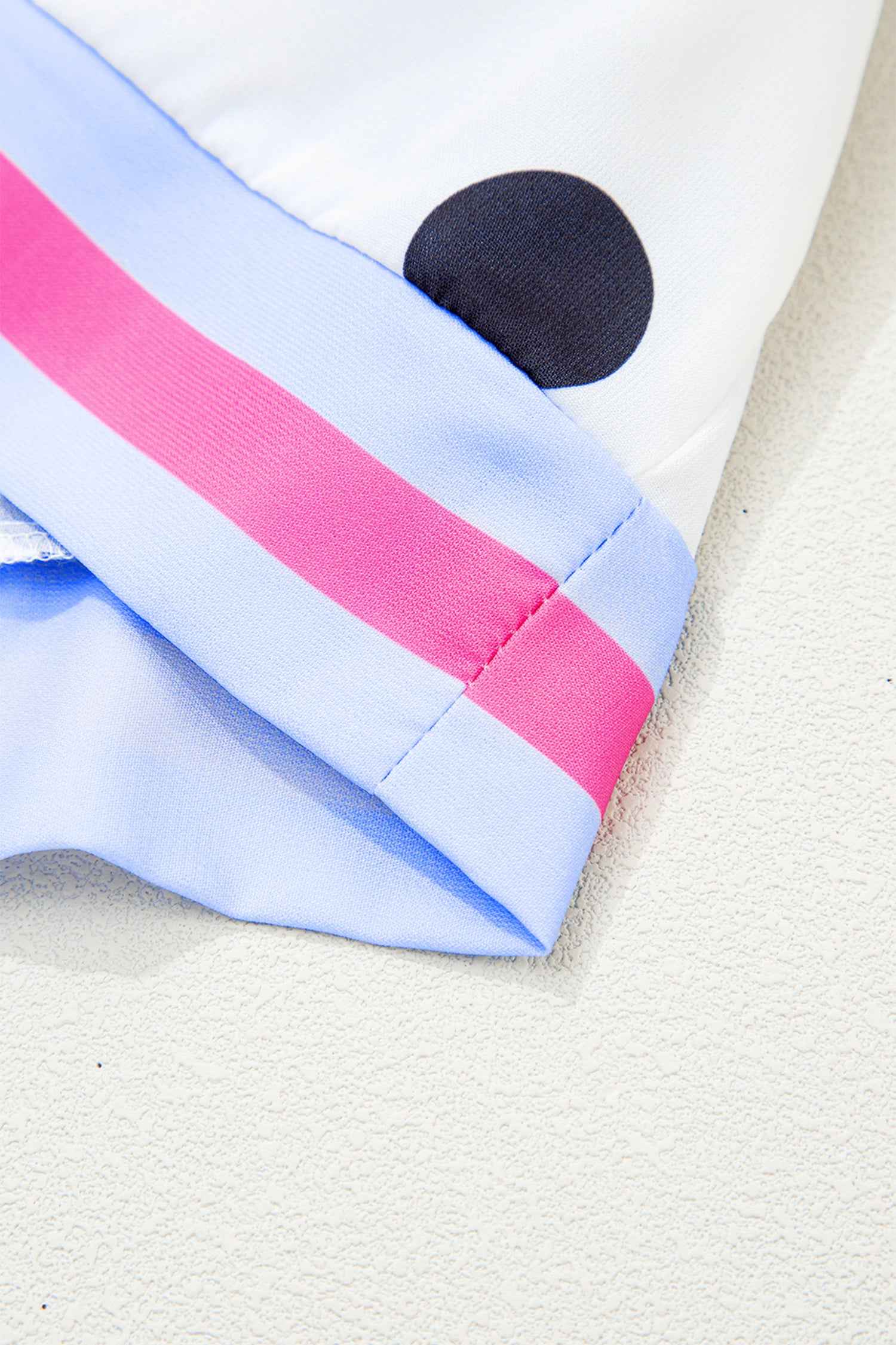 White Polka Dot Print Flutter Sleeve Striped Patchwork Babydoll Blouse