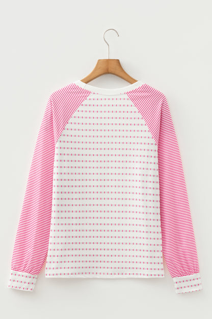 Rose Stripe Raglan Patchwork Long Sleeve Tee - Snoopy's Closet