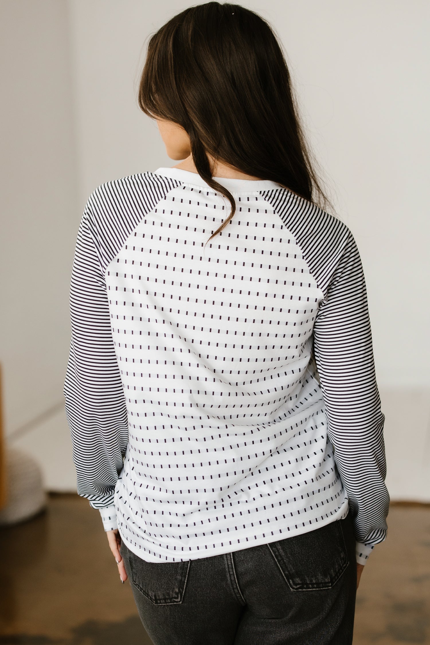 Black Stripe Raglan Patchwork Long Sleeve Tee - Snoopy's Closet
