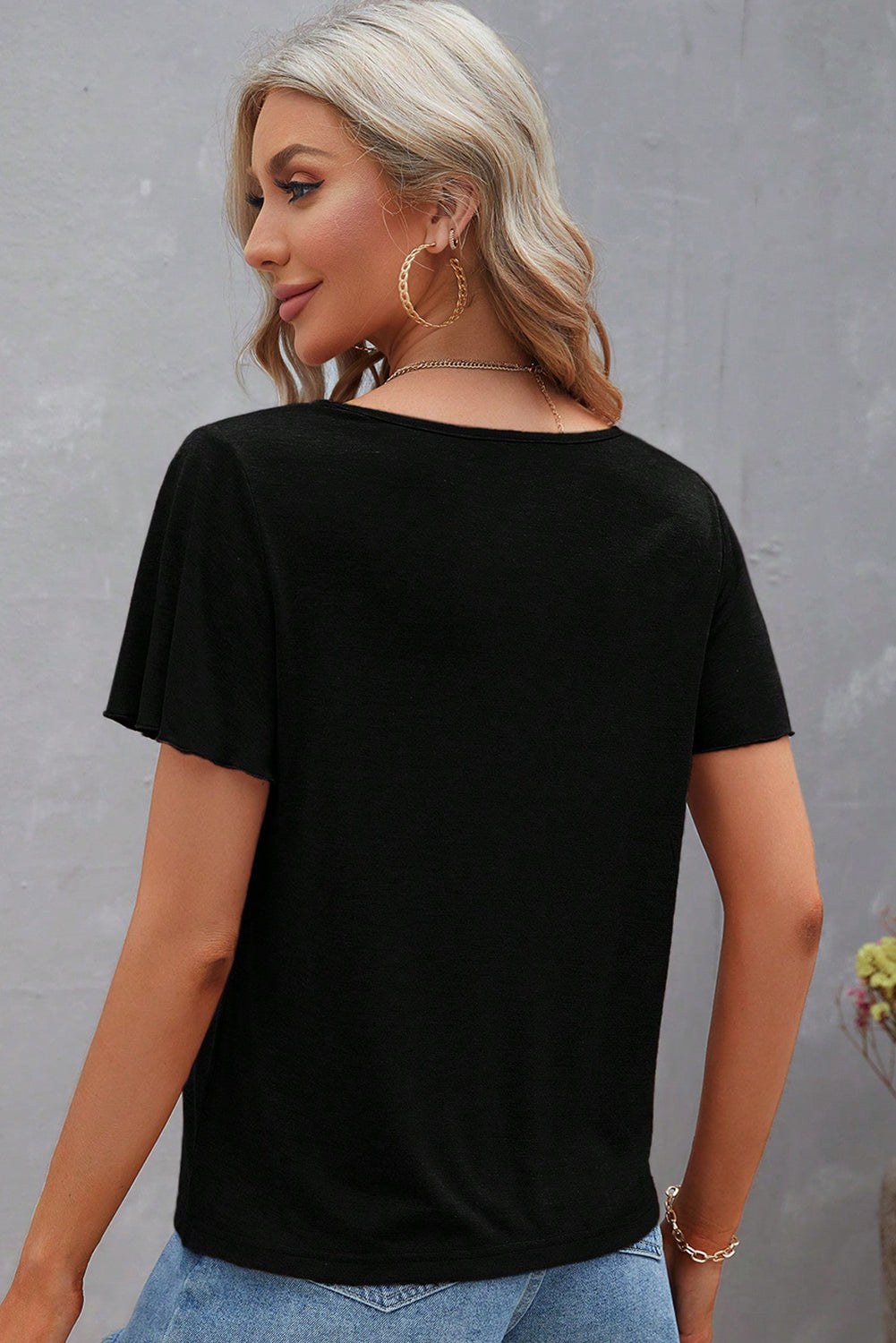 Black Crisscross V Neck Butterfly Sleeve T Shirt - Snoopy's Closet