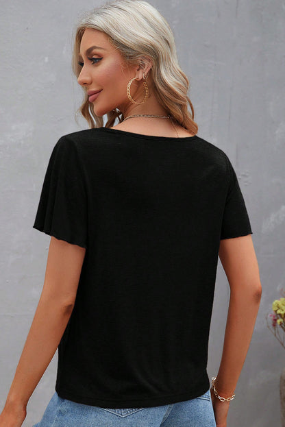 Black Crisscross V Neck Butterfly Sleeve T Shirt - Snoopy's Closet