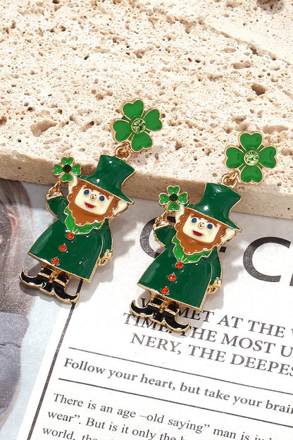 Dark Green St Patricks Day Enameled Leprechaun Drop Earrings - Snoopy's Closet
